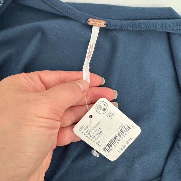 NWD Free People Josie Size L Floral Lace Sleeve Ruched Side Top - Picture 6 of 12